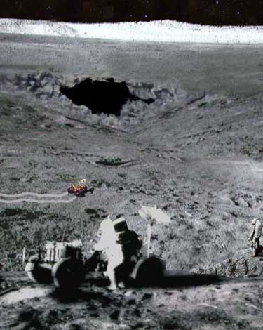 [Lunar rille entrance viewed from surface.]